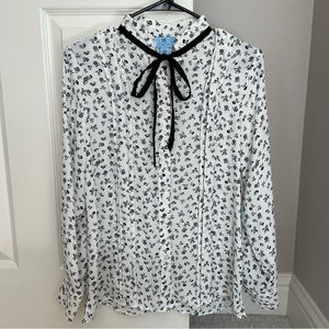 CeCe Ditsy Etching Tie Neck Blouse